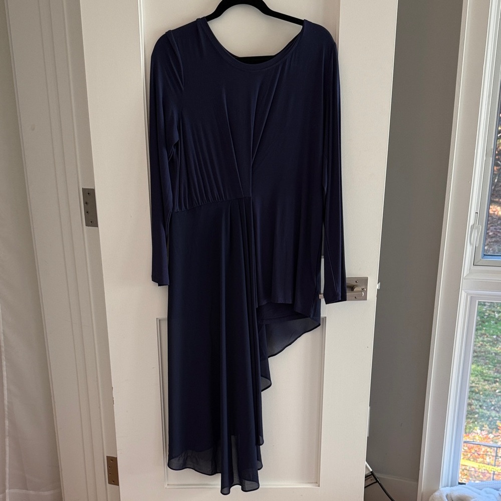 Boston Proper Navy Asymmetrical Long Sleeve Dress